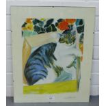 Anne Robinson Framed coloured print of a Cat, signed in pencil, 40 x 50cm