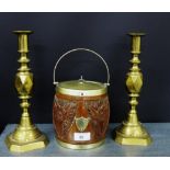 A pair of Diamond Princess knop stemmed brass candlesticks complete with prickers, together with