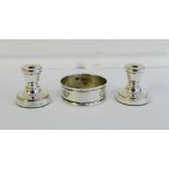 A pair of contemporary silver miniature candlesticks with Birmingham Millennium hallmarks and a
