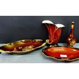A group of Carlton Ware Rouge Royale pottery to include an oval 'Pagoda' patterned dish, a small