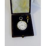 Early 20th century Continental silver Nurses fob watch with engraved case, enamel dial and Roman