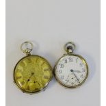 A 1918 London silver cased pocket watch with enamel dial, Arabic numerals and subsidiary seconds