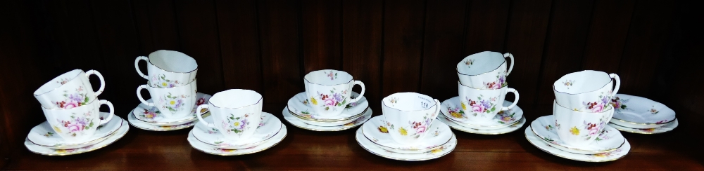 A Royal Crown Derby porcelain 'Derby Posies' patterned teaset, comprising eleven cups, nine