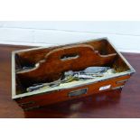 An Epns mounted and oak twin division cutlery tray containing a quantity of Epns flatwares etc.,