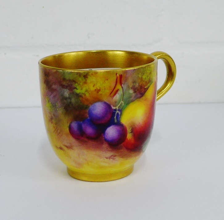 A Royal Worcester fruit patterned porcelain hand painted cup by E.Townsend, with printed backstamps