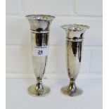 George V silver solifleur vase, London 1913, 17cm high, together with another smaller bearing