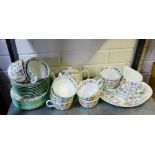 A Minton's Haddon Hall teaset, comprising breakfast teapot, cake plate, oval dish, milk jug, sugar