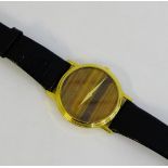 A Gents 'Rolls Royce' gold plated wristwatch with tigers eye style dial and sweeping hands
