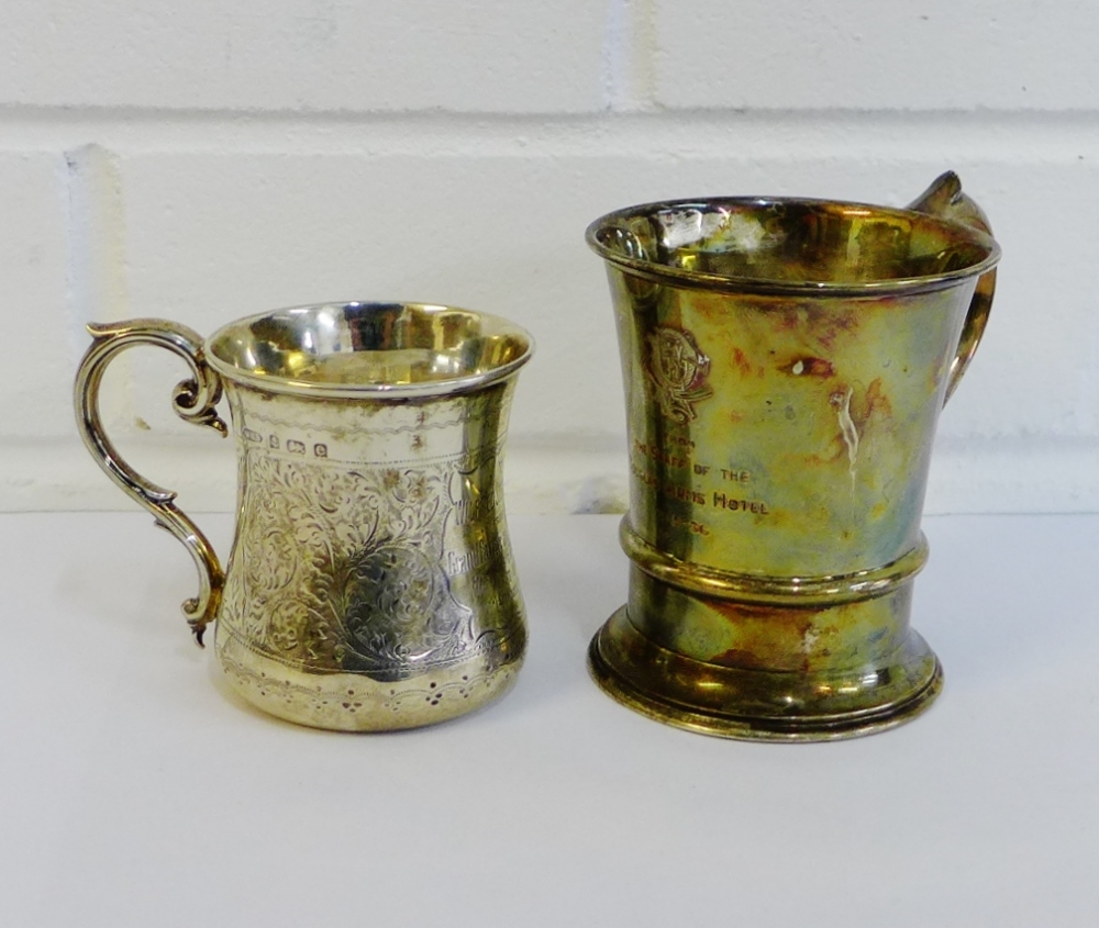 An Edwardian silver Christening mug with bright cut engraving and personal inscription, Birmingham