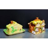 A cottage ware teapot and butter dish, (2)