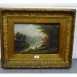 D. Mackensie 'Highland Loch Scene with Fishermen' Oil-on-Canvas, signed indistinctly, in an ornate