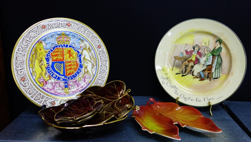 A mixed lot to include a 'Chief O' the Clan' Royal Doulton series plate, Paragon King George VI