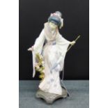 A Lladro porcelain figure of a Japanese lady with parasol, 27cm high