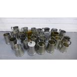 A carton containing a large quantity of pewter tankards, (a lot)