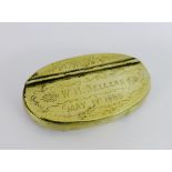 A Victorian Epns snuff case, the oval hinged lid with foliate engraving and inscribed W.H.
