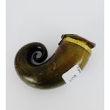 A Scottish horn snuff mill with brass mounts and initials I.T, 9cm