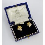 A pair of 9 carat gold and pearl fruit and vine design earrings, boxed, stamped 375