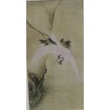 Japanese School (Meiji Period) 'Crane' Watercolour, with red seal marks, in a glazed frame, 20 x