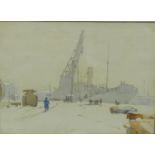 R. Eadie, RSW 'Dockyard' Watercolour, signed bottom left, in a glazed frame, 37 x 27cm