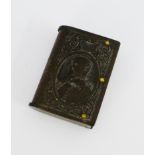 An Edward VII horn vesta case in the form of a book, 5cm long