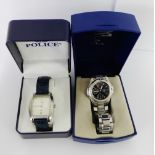 Gents Police wristwatch on blue leather strap together with a Casio wristwatch (2)