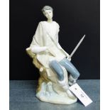 A Lladro porcelain figure of a Huntsman, modelled seated on a tree stump, 26cm tall
