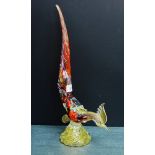 A Venetian coloured art glass bird with gold inclusions, 41cm high