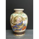 Japanese earthenware baluster vase painted with figures, 21cm high