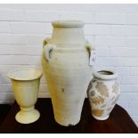 Stoneware garden pot together with two stoneware vases, (3)