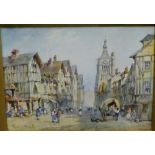 Pierre le Boeuff 'Bernay-Normandy' Watercolour, in a glazed gilt wood frame, 36 x 27cm