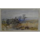 John Keeley (1849-1930) 'Cottage amongst Marsh Reeds' Watercolour, signed bottom right in a glazed