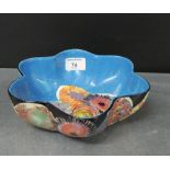 Lorna Jackson-Currie studio bowl painted with abstract flowers to a blue and black ground, 19cm