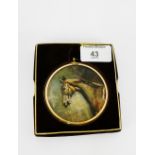 A painted miniature of a Horses Head contained within a gilt metal circular frame