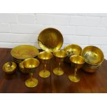 Japanese gilt lacquered table wares to include six glasses and a collection of various sized bowls