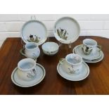 A collection of Buchan pottery 'Thistle' patterned table wares to include three cups, three saucers,