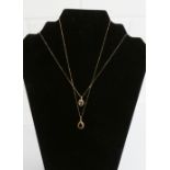 Two 9 carat gold gemset pendants on gold chains (2)