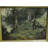 J.A. Crichton 'Two Cavalier's at rest in a wooded landscape' Watercolour, signed and dated '99, in a