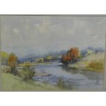 Scottish School 'Riverside Landscape' Watercolour, signed indistinctly, in a glazed gilt wood frame,