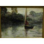 James A. Crichton 'River Boat Scene' Watercolour, signed and dated 1912, in a glazed and gilt wood