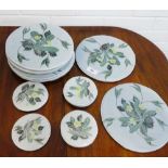 A collection of Ann Forrester pale blue pottery and floral patterned coasters to include eight place