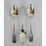 Three George III silver Fiddle patterned table spoons with makers marks for James Beebe, London