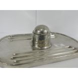 A silver plated desk inkwell with stylised Art Nouveau pattern, 30 x 20cm