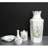 A collection of Wedgwood Kutani Crane bone china items to include a shell shaped dish, jar and cover