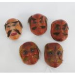 Collection of five Japanese ceramic Noh Masks, 6cm long, (5)