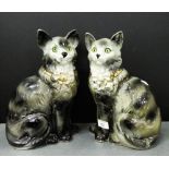 Pair of Victorian Bo'ness style grey glazed cats with green glass eyes, registration No.523391, 31cm