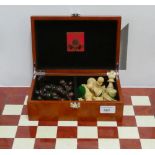 David Westnedge Staunton chess set in a faux burrwood box together with a David Westnedge chess