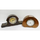 Two small wooden framed mantle clocks, (2)