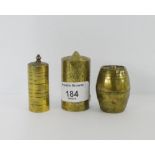 Three Victorian brass patent 'GO TO BED' vestas, (3)