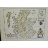 After Willem and Johan Blaeu Framed coloured map of Scotia, in a glazed and ebonised frame, 60 x