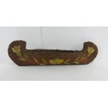 Native American black bark mini canoe, the double skinned vessel with floral quillwork decoration,